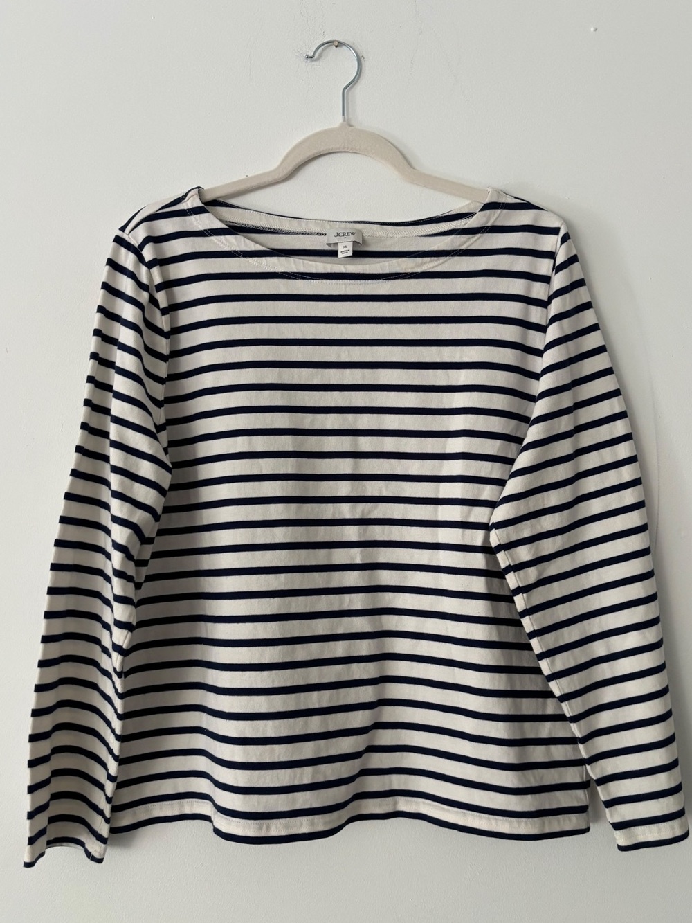 J.Crew Womens Breton Stripe Boatneck Top XL Heart Elbow Patch Navy Cream Cotton